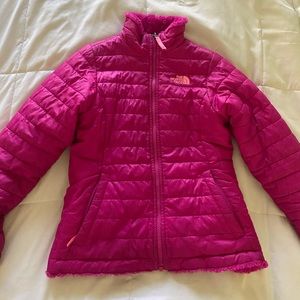 Girls north face puffer jacket reversible